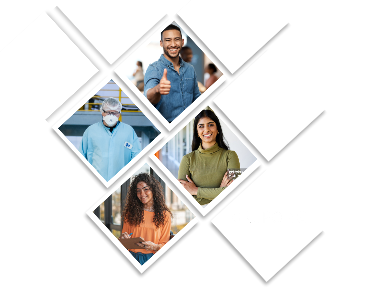Mosaico de fotos com profissionais da empresa